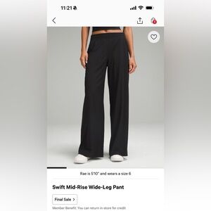 LULULEMON Swift Mid-Rise Wide-Leg Black Pants
